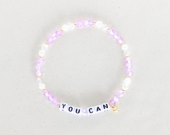 You Can Beaded Word Bracelet: Personalized Dainty Small Bead Stackable Motivational Bracelet