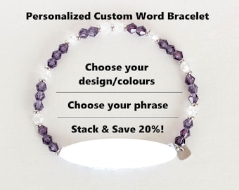 Custom Personalized Word Letter Bracelet: Beaded Stacking Bracelet with Heart Charm