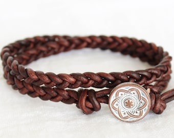 Brown Braided Leather Bracelet // Leather Wrap Bracelet // Boho Wrap Bracelet // Dark Brown Wrap Bracelet // Brown Leather Braided Bracelet