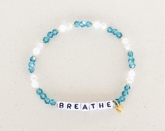 Breathe Beaded Word Bracelet: Personalized Dainty Small Bead Stackable Motivational Inspirational Bracelet