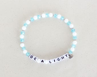 Be A Light Beaded Word Bracelet: Personalized Dainty Small Bead Stackable Motivational Inspirational Bracelet