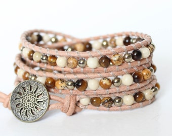 Mixed Gemstone Wrap Bracelet • Wrap Bracelet • Boho Wrap Bracelet • Leather Wrap Bracelet • Gemstone Bracelet • Leather Bracelet