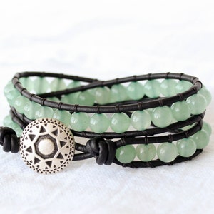 Wikkelarmband groen aventurijn: verstelbare boho-edelsteensieraden