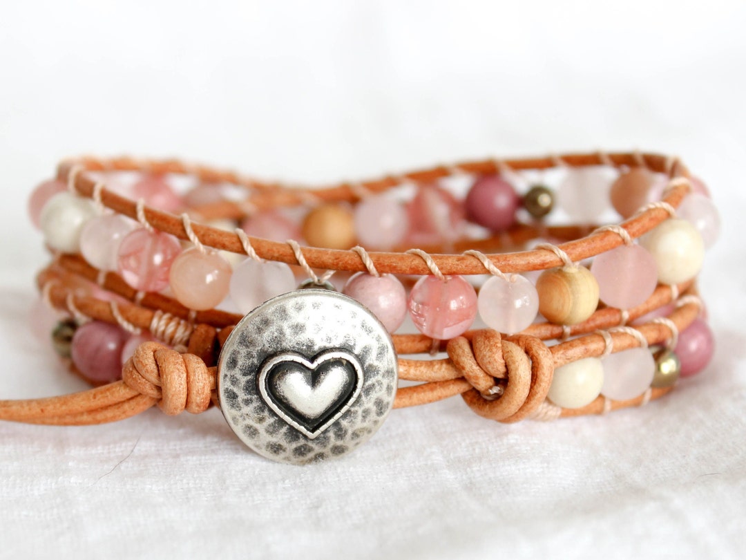 Pink Gemstone Wrap Bracelet // Pink Wrap Bracelet Wrap Etsy