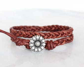 Brown Braided Genuine Leather Wrap Bracelet: Unisex Boho Layered Adjustable Jewelry