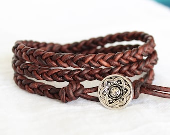 Dark Brown Leather Bracelet / Brown Leather Braided Wrap Bracelet / Leather Bracelet / Leather Bracelets For Men Bracelets For Women