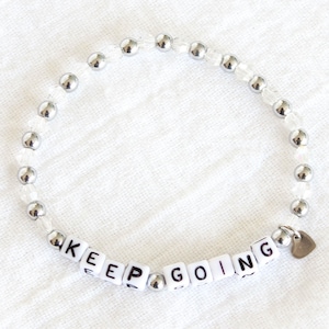 Keep Going Beaded Word Bracelet: Personalized Dainty Small Bead Stackable Motivational Inspirational Bracelet