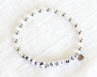 Keep Going Beaded Word Bracelet: Personalized Dainty Small Bead Stackable Motivational Inspirational Bracelet