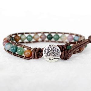 Leren jaspis-wikkelarmband: boho-edelsteenarmband