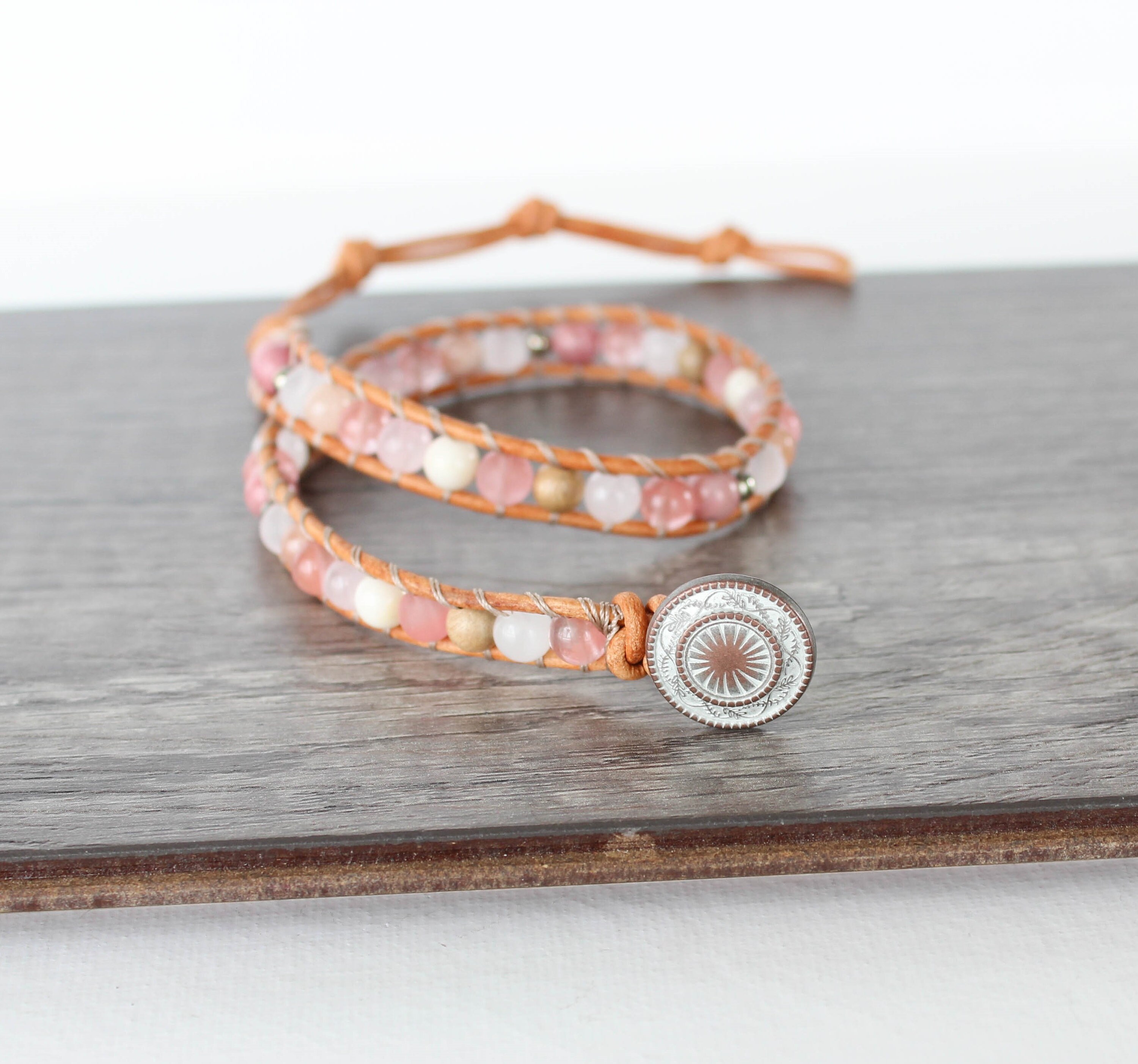 Pink Gemstone Wrap Bracelet // Pink Wrap Bracelet Wrap Etsy