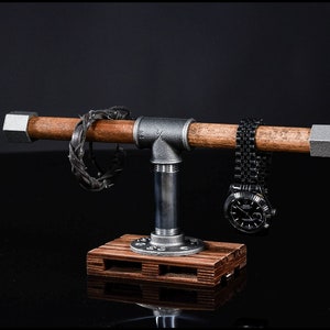 Base de paleta de pulseira de suporte de relógio, base de madeira, doca de suporte de madeira, aço e exibição de madeira
