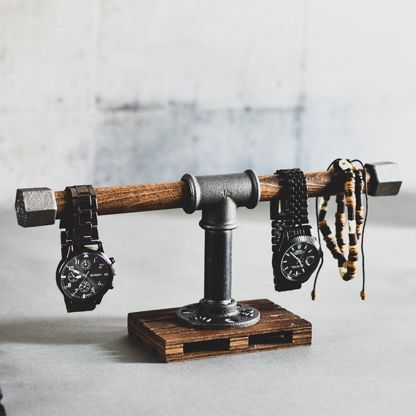 Tubo industriale orologio stand braccialetto tavolozza   supporto dock loft per marito padre papà regalo unico per lui collezione di orologi