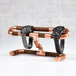 Copper and wood Industrial pipe watch stand rack bracelet display holder