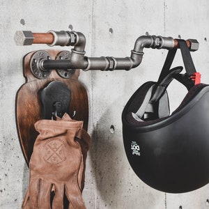 Wall Hanger motorbike TWO helmets holder jacket gloves hard hat hook chopper bike gift for motorcyclist biker double