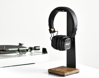 Loft headphones stand desk earphone Mount Rack wood and steel headset stand, headphone hanger, holder, dock, loft, oak black steel,