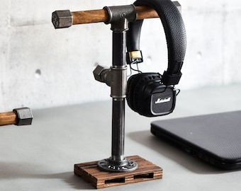 industrial headphones stand, headset stand, headphone hanger, water pipe holder, dock,loft gift for him, music lover,