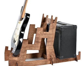 Stand for 3 electric guitars amplifier wooden hanger accessories organizer