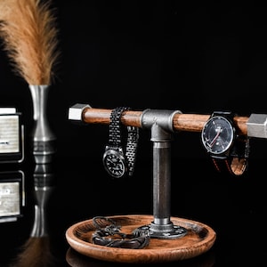 Rack für Uhren- und Armbandständer Tablett Basis fangen alle, Holz Halter Loft-Stil, organisieren Sie Ihre Accessoires, Brieftasche und Smartphone-Dock