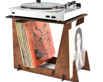 Vinyl recordhouder grammofoonstandaard tafel bureau platenspeler hout staand voor LP opslag display cadeau muziekorganisator Luisterstation