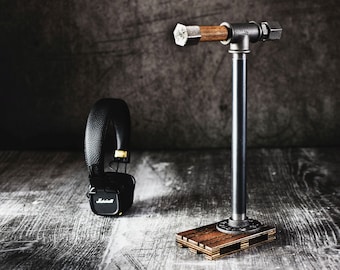 Headphones stand, headset stand, headphone hanger, water pipe holder, dock loft gift for him music lover unique design gamer industrial loft