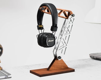 Crane headphones stand adjutable wooden headset hanger holder dock loft mast industrial, gift for him, music lover,