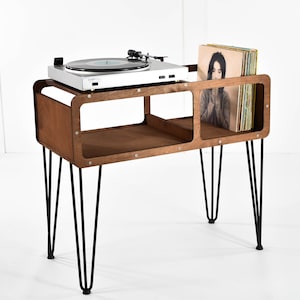 Turntable Record player stand Vinyl record shelf holder console gramophone amplifier table desk storage music organiser Listening Station image 1