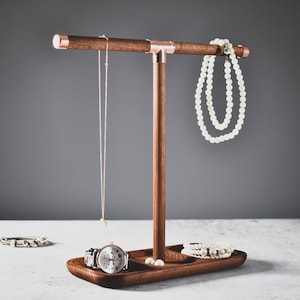 Organizador de joyas de cobre y madera, soporte de reloj, pulsera de reloj, base de madera, soporte de madera, bandeja para loft. imagen 4