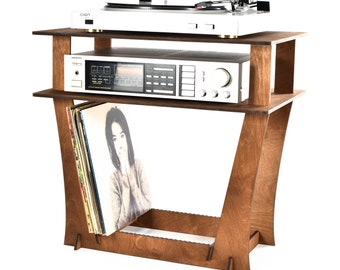 Soporte giratorio para discos de vinilo, amplificador, mesa, escritorio, tocadiscos, almacenamiento de pie de madera, organizador de música, estación de escucha