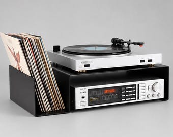 Moderne platenspelerverhoger Standaard en platenhouder stalen plaat Versterkertafel, vinyl, compacte mediaconsole, muziekstation