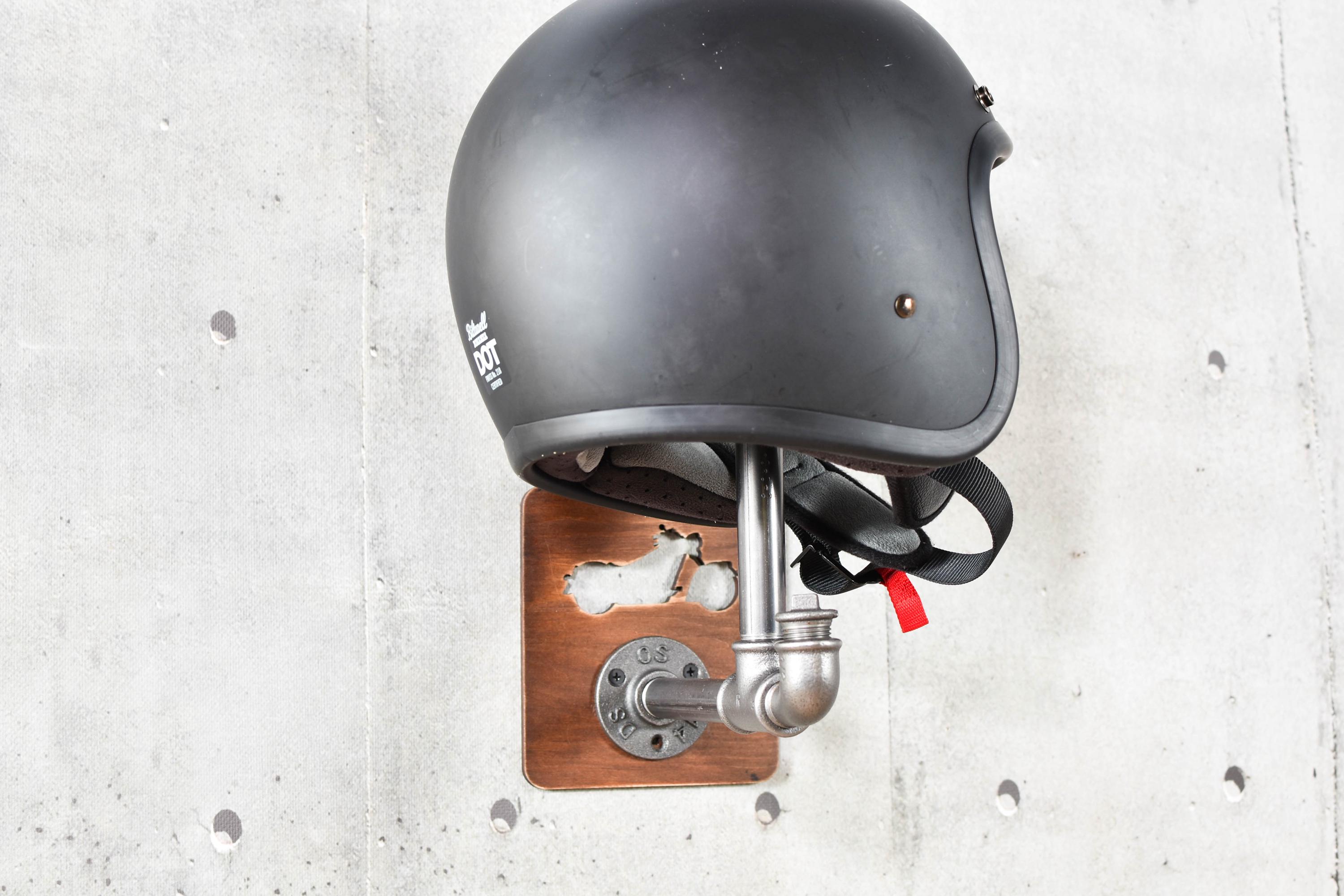 Support Mural Casque Moto Avec Crochets - En Bois Et Acier - Porte Veste, Gants - Gain De Place Intérieur/extérieur - 9