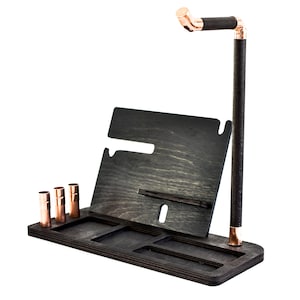 Docking station copper and wood organizer headphone stand rack display tray catch all smartphone pensil holder dock jewelry desk office
