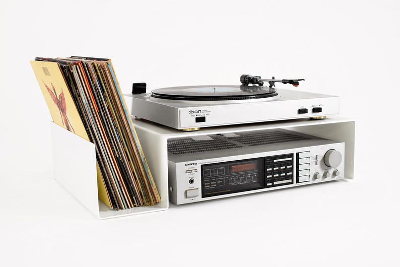 Record Player Riser Modern Turntable Riser Stand and Record Holder Steel Plate Amplifier ...