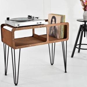 Turntable Record player stand Vinyl record shelf holder console gramophone amplifier table desk storage music organiser Listening Station image 3