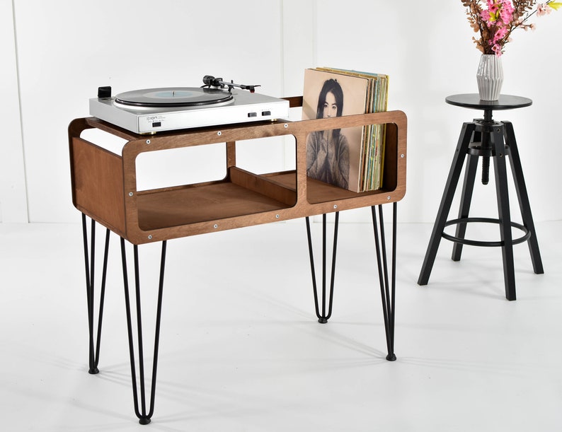 Turntable Record player stand Vinyl record shelf holder console gramophone amplifier table desk storage music organiser Listening Station image 3