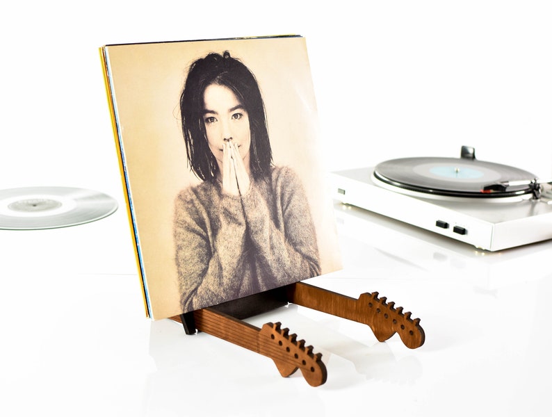 Vinyl record holder table desk for loft wood standing stand for LP desk organizer storage display gift for music fan father mother musician image 10
