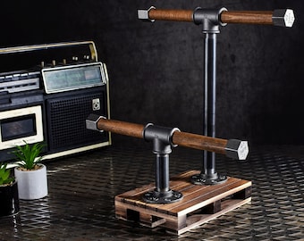 Industrial pipe watch stand rack bracelet palette base,wooden holder dock loft two Tbar high for neckleces neck-chain headphone sunglasses