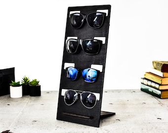 WELIDAY Organizer A Muro Per Occhiali Da Sole In Legno Nero: 6 Strati, Espositore Per 12-14 Occhiali