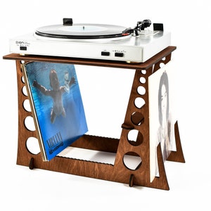 Soporte para discos de vinilo, soporte para gramófono, mesa, escritorio, tocadiscos, soporte de madera para exhibición de almacenamiento LP, organizador de música de regalo, estación de escucha imagen 7