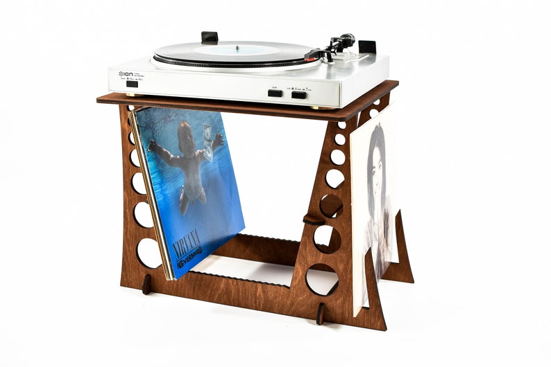 Soporte para discos de vinilo, soporte para gramófono, mesa, escritorio, tocadiscos, soporte de madera para exhibición de almacenamiento LP, organizador de música de regalo, estación de escucha imagen 7