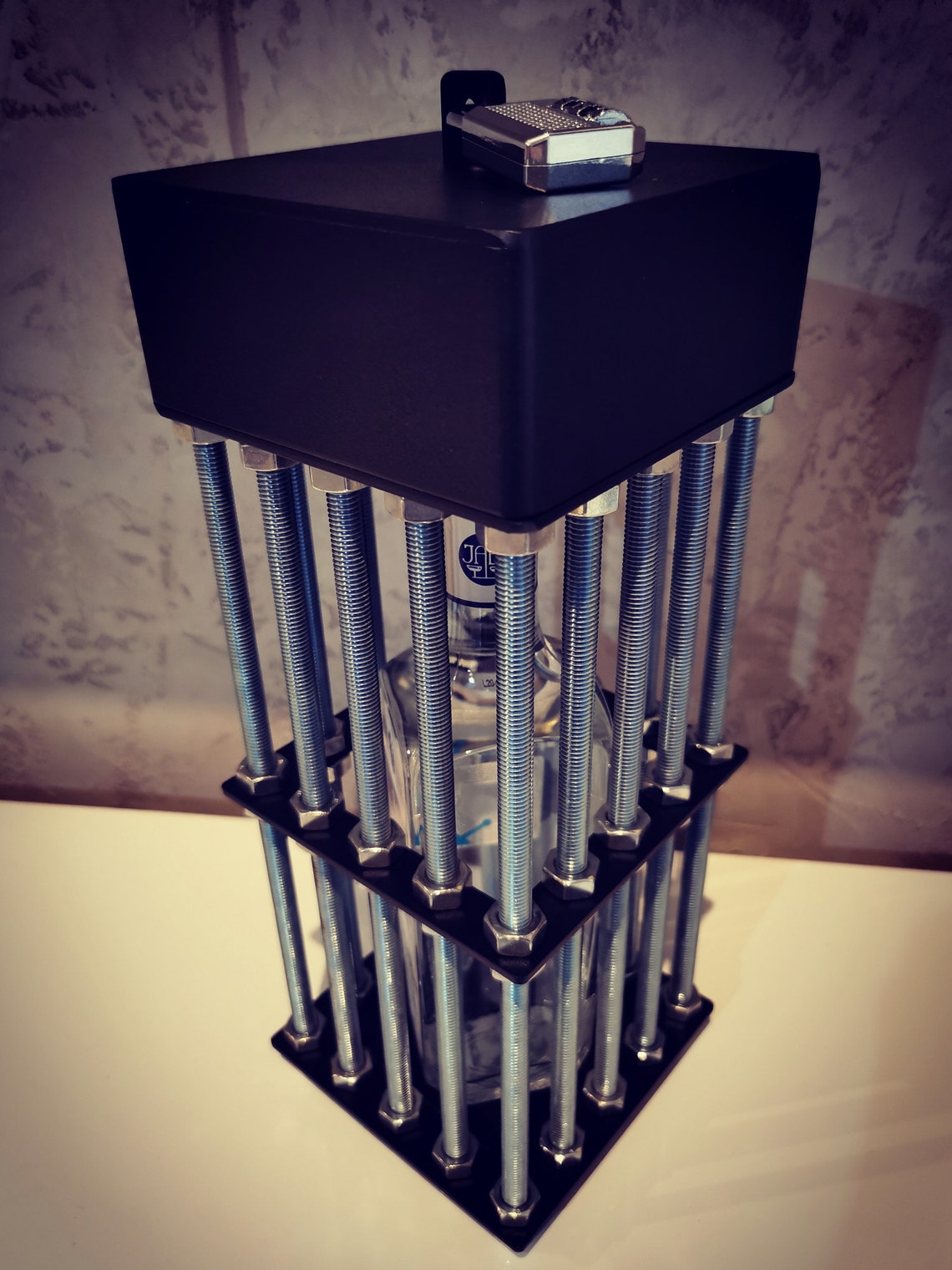 Bottle cage for gift alcohol for him security holder screw Etsy