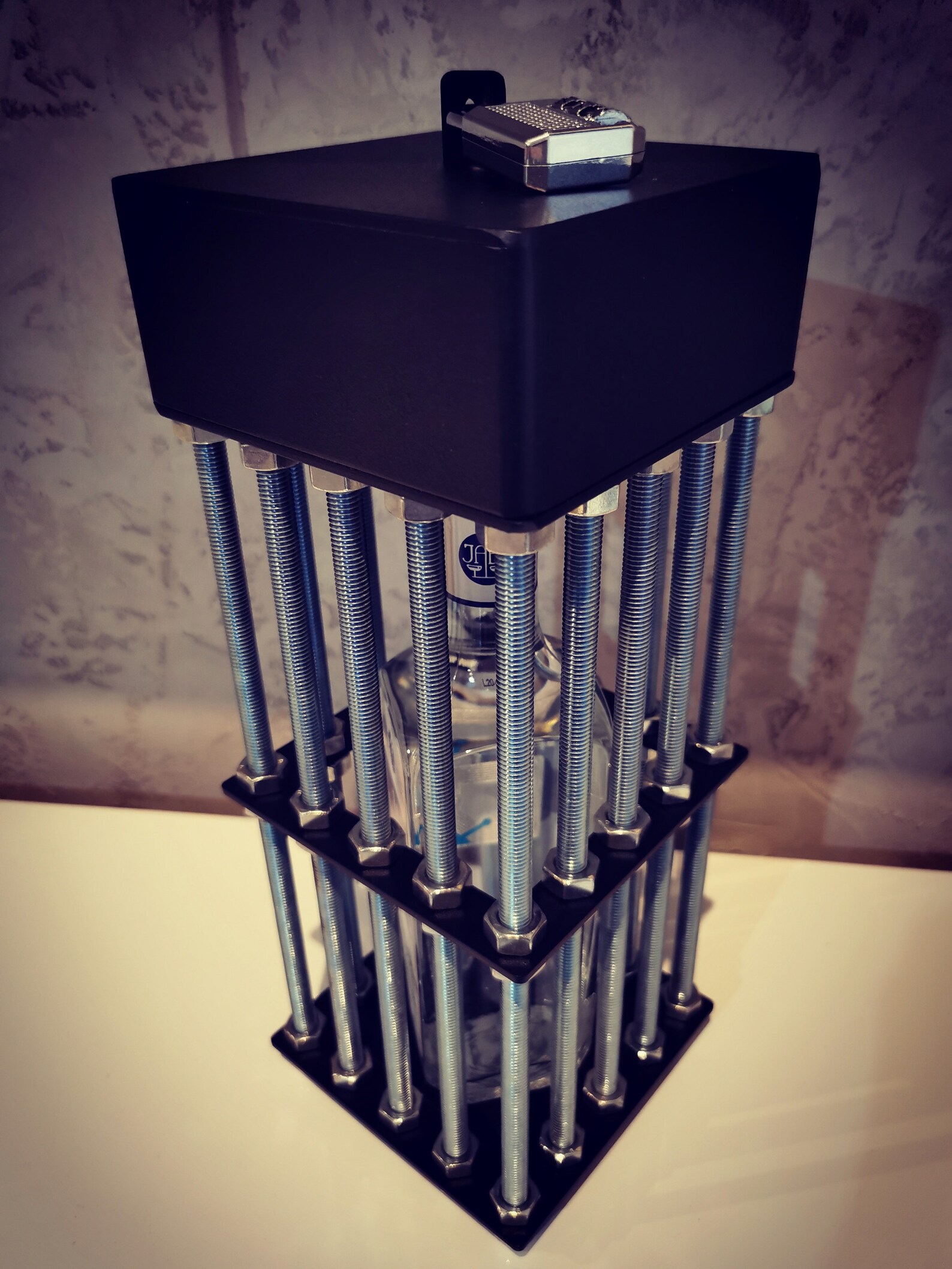 Bottle cage for gift alcohol for him security holder screw Etsy