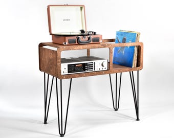 Retro Plywood Record Player Stand: Vinyl LP Storage Cabinet amplifier storage, console turntable stand