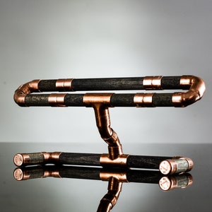 Copper and wood Industrial pipe watch stand rack bracelet wood, holder dock loft