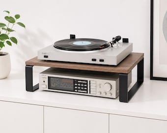 Turntable riser  Stand, shelf, simple media console, steel and plywood Amplifier and gramophone Table, Vinyl, compact music station