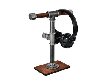 industrial headphones stand, headset stand, headphone hanger, water pipe holder, dock,loft gift for him, music lover,