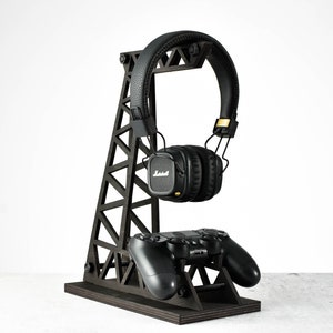 support de casque loft, support de casque bois et acier, cintre casque, support, dock, cadeau loft pour lui, mélomane, chêne acier noir,