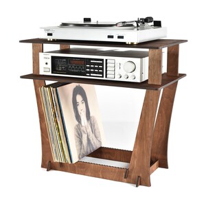 Turntable stand vinyl record holder amplifier table desk record player wood standing storage display music organiser Listening Station