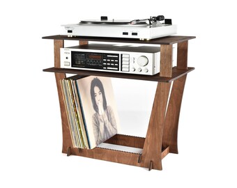 Turntable stand vinyl record holder amplifier table desk record player wood standing storage display music organiser Listening Station