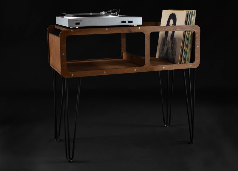 Turntable Record player stand Vinyl record shelf holder console gramophone amplifier table desk storage music organiser Listening Station image 6