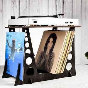 Vinyl record holder gramophone stand table desk record player wood standing for LP storage display gift music organiser Listening Station image 4